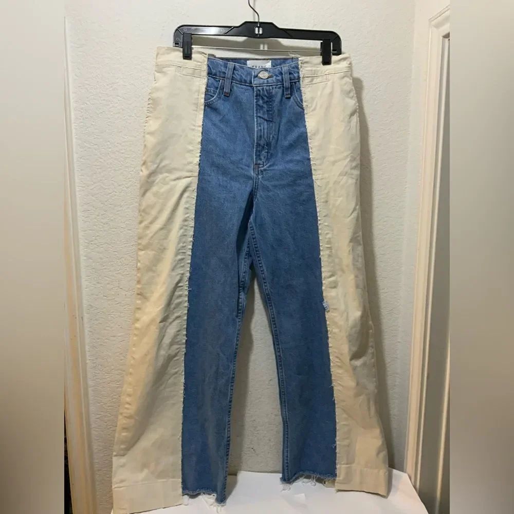 Frame  jeans two tone colorblock blue and cream in size 8